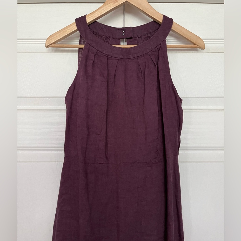 {LOFT} Sleeveless Linen Mini Shift Dress in Eggplant - Women's 0 - Picture 2 of 8
